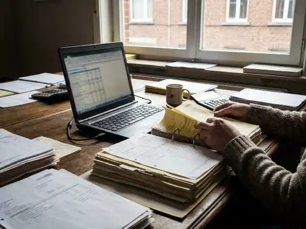 Classeur de factures sur le bureau d'un service comptable