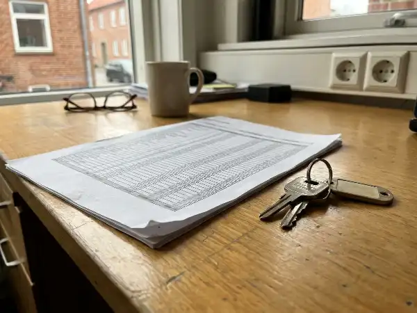 Rapport de consommation et clés de camionnette sur un bureau